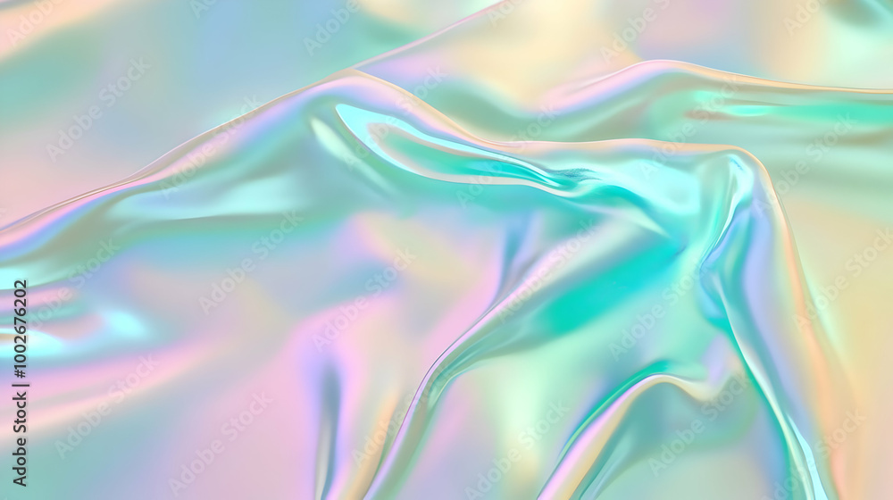 Fototapeta premium Iridescent Holographic Background a pastel lime to teal gradient
