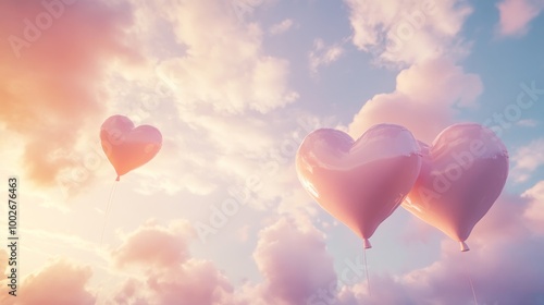 A few clouds shaped like heart-shaped balloons floating in a soft, pastel-colored sky photo