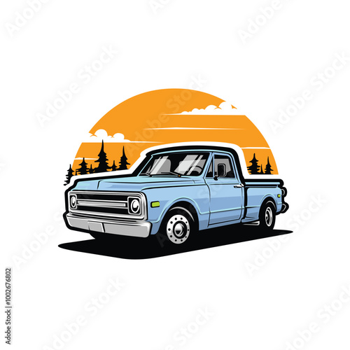 Classic Retro Hotrod Pickup Truck Vector Art Isolated. Best for Automotive Tshirt Design