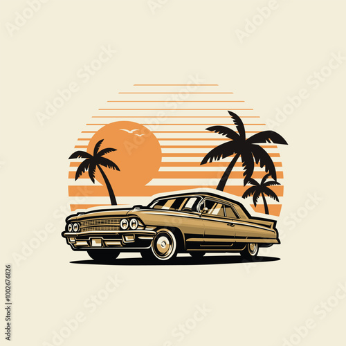 Classic Retro Hotrod Vehicle in Beach Vector Art Isolated. Best for Automotive Tshirt Design