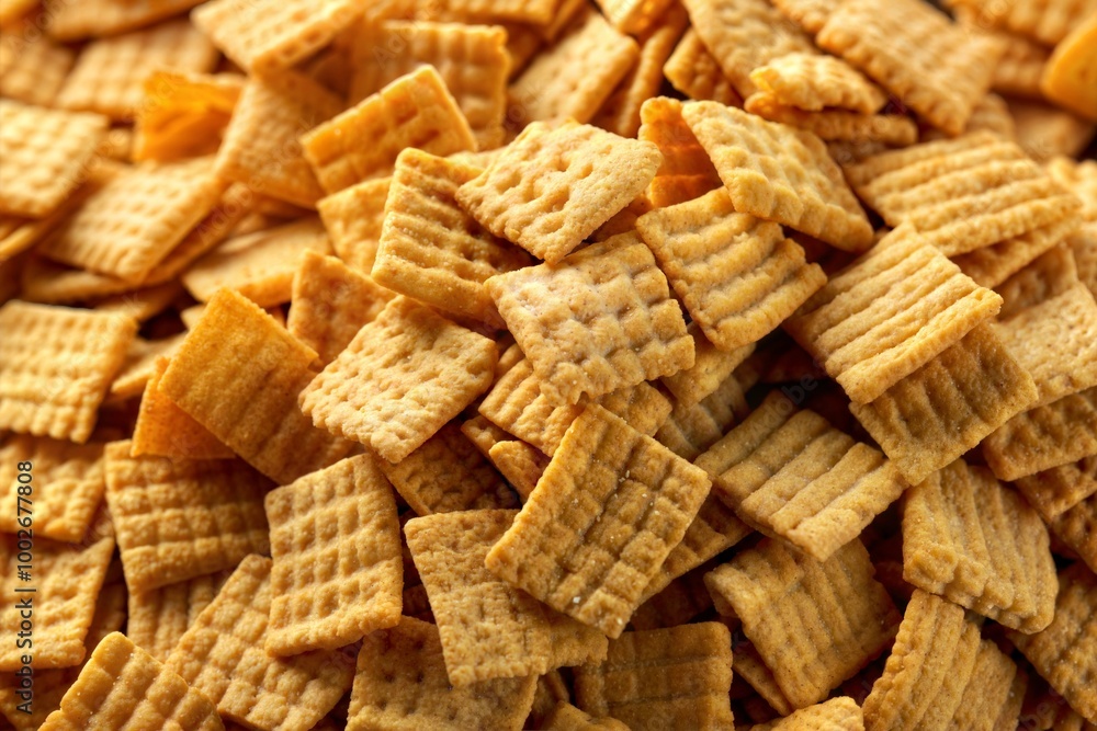 Square-shaped cereal in bowl with gold texture elements Square-shaped cereal in bowl with gold texture elements