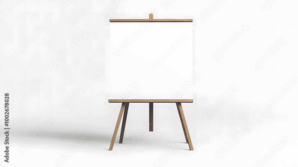 Blank Wooden Easel with White Canvas on Minimalist Background Blank Wooden Easel with White Canvas on Minimalist Background