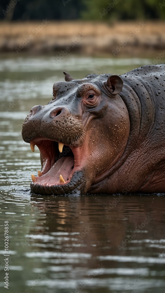 Yawning hippopotamus.