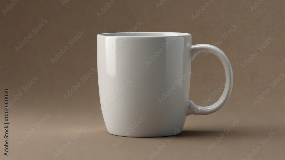 A mockup of a single plain white mug on a neutral background A mockup of a single plain white mug on a neutral background
