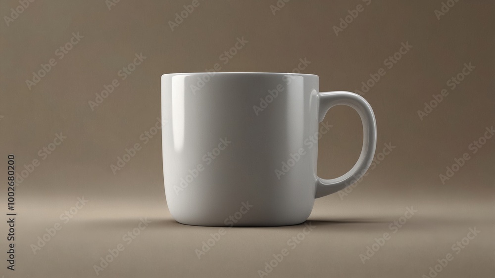 A mockup of a single plain white mug on a neutral background A mockup of a single plain white mug on a neutral background