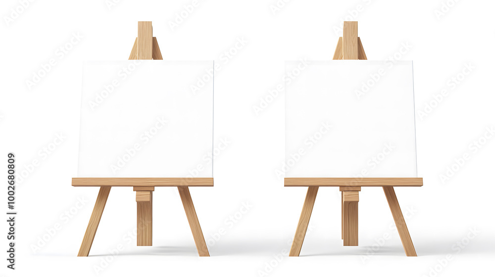 Two Wooden Easels with Blank Canvases in a Minimalist Setting Two Wooden Easels with Blank Canvases in a Minimalist Setting