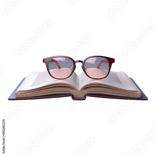 Study Essentials: Glasses and Open Book Transparent Background