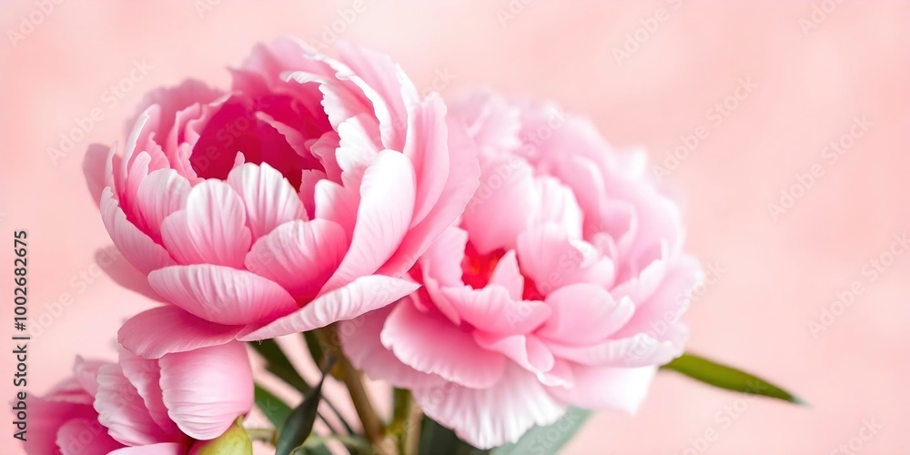 A pink flower with a green stem. The flower is in the center of the image. The background is pink A pink flower with a green stem. The flower is in the center of the image. The background is pink
