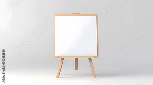  Blank Wooden Easel with White Canvas on Minimalist Background