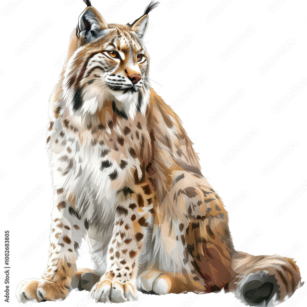 Obraz premium A majestic lynx sitting gracefully, showcasing its striking features and beautiful fur patterns.