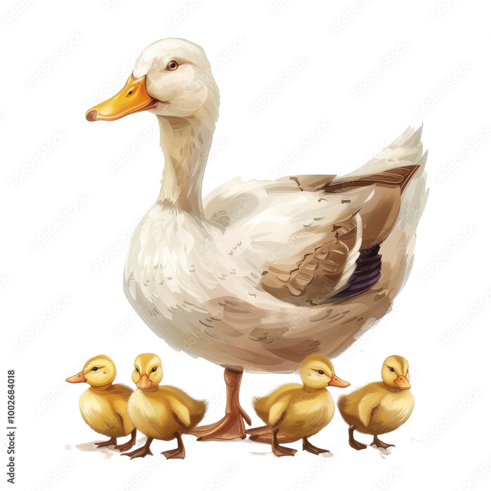 A mother duck walking with her adorable ducklings, showcasing the beauty of nature and family bonds in charming detail. A mother duck walking with her adorable ducklings, showcasing the beauty of nature and family bonds in charming detail.