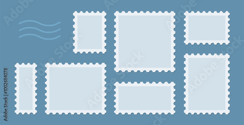 Postage stamp blank template collection. Letter stamps with perforated edges.