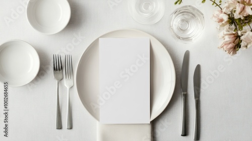 Elegant Table Setting with White Plates and Silverware