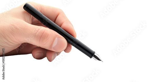 hand with pen isolated on transparent or white background