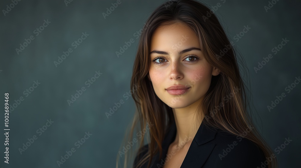 Portrait of a beautiful young business woman looking at the camera over a grey background Portrait of a beautiful young business woman looking at the camera over a grey background