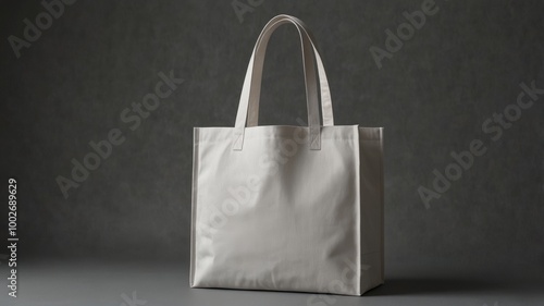 A mockup of a single white tote bag on a grey background