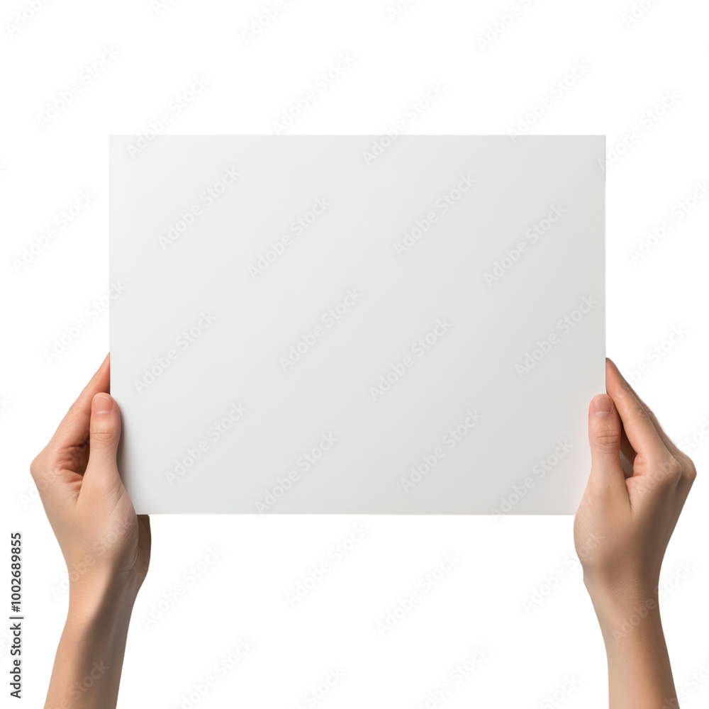 Hands holding a blank white poster board Hands holding a blank white poster board