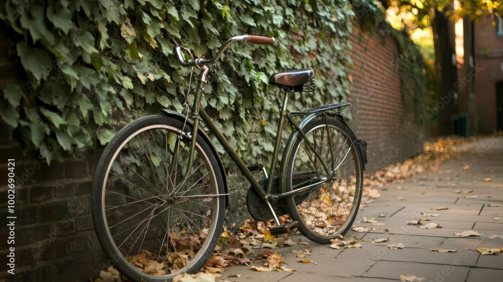 Fototapeta premium Vintage Bicycle Parked Against a Brick Wall