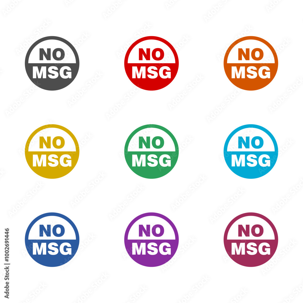 No MSG free icon isolated on white background. Set icons colorful No MSG free icon isolated on white background. Set icons colorful