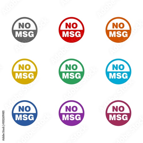 No MSG free icon isolated on white background. Set icons colorful