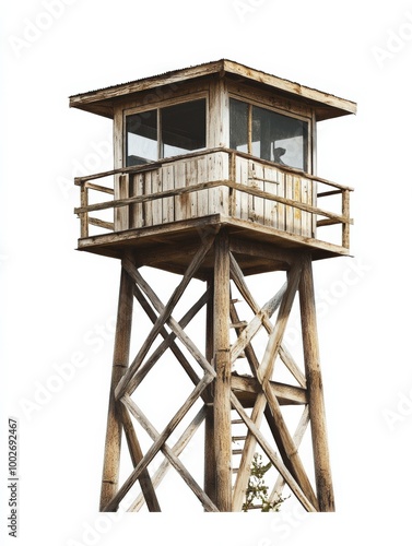 Watch Tower. Vintage Wooden Guard Tower with Aerial View