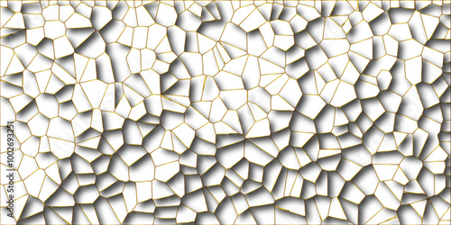 Golden gradient lines stroke abstract white crystalized broken glass background. Voronoi diagram background. abstract desktop texture design digital art wallpaper, vector illustration.	