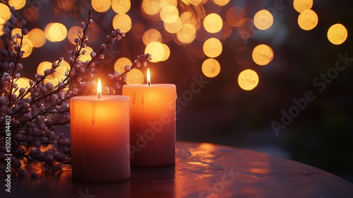 burning candles on christmas background Generative AI