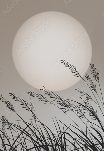 Grass and sun. A grass silhouette against the sky with the sun for your design. Vector illustration of EPS 10.
