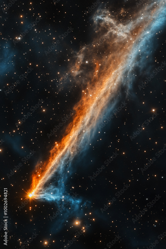 A comet flies through space leaving a long trail A comet flies through space leaving a long trail