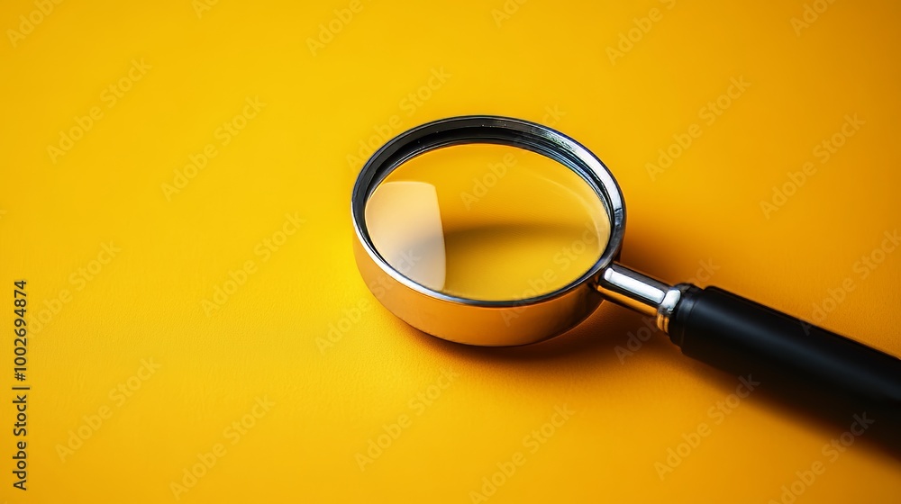 A magnifying glass is on a yellow surface A magnifying glass is on a yellow surface