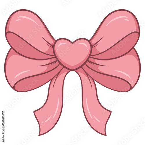 Adorable Coquette Pink Ribbon Bow Cartoon