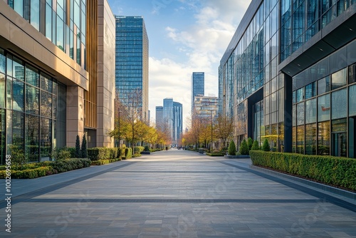 Urban street with office buildings and modern architecture, Generative AI