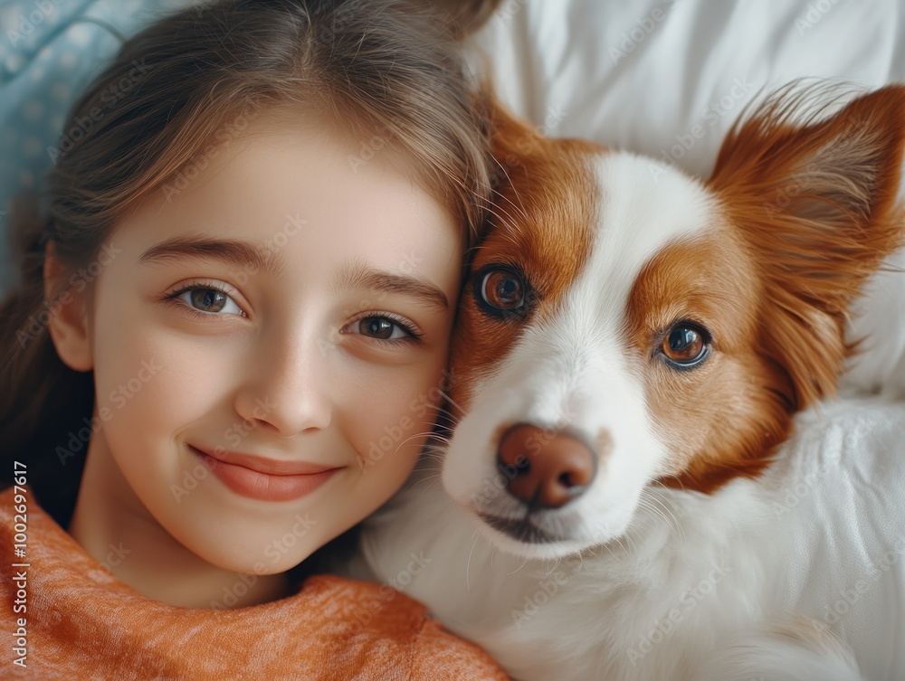 The Unconditional Love of a Dog A Girl and Her Faithful Companion Share a Moment of Pure Affection, Their Hearts Connected by a Bond That Transcends Words