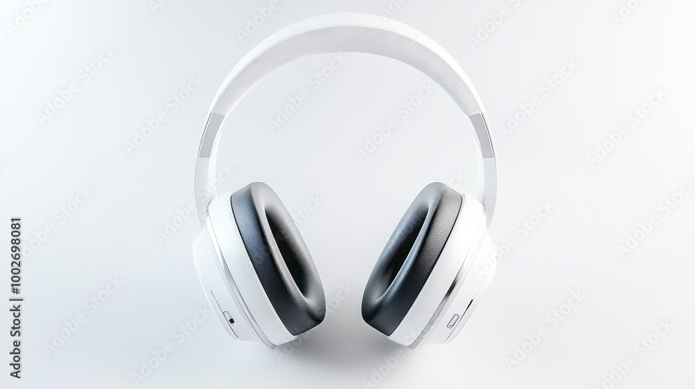 Minimalistic close-up of a pair of wireless headphones, isolated on a white background. Sleek design, perfect for music or audio tech-related concepts. Minimalistic close-up of a pair of wireless headphones, isolated on a white background. Sleek design, perfect for music or audio tech-related concepts.