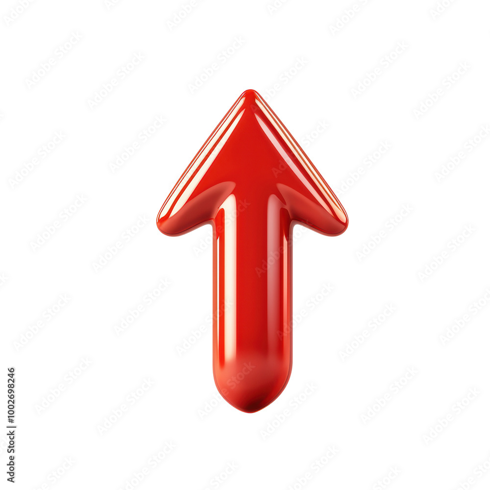 Glossy red upward arrow icon on a black background
