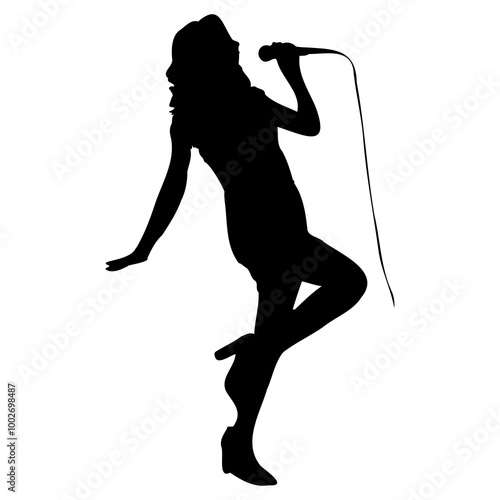 Singer Pose Silhouette. singing with a microphone on the stage. High quality silhouette singers . Pop, country music, rock stars and hiphop rapper artist vocalists . Popular singer super star vector s