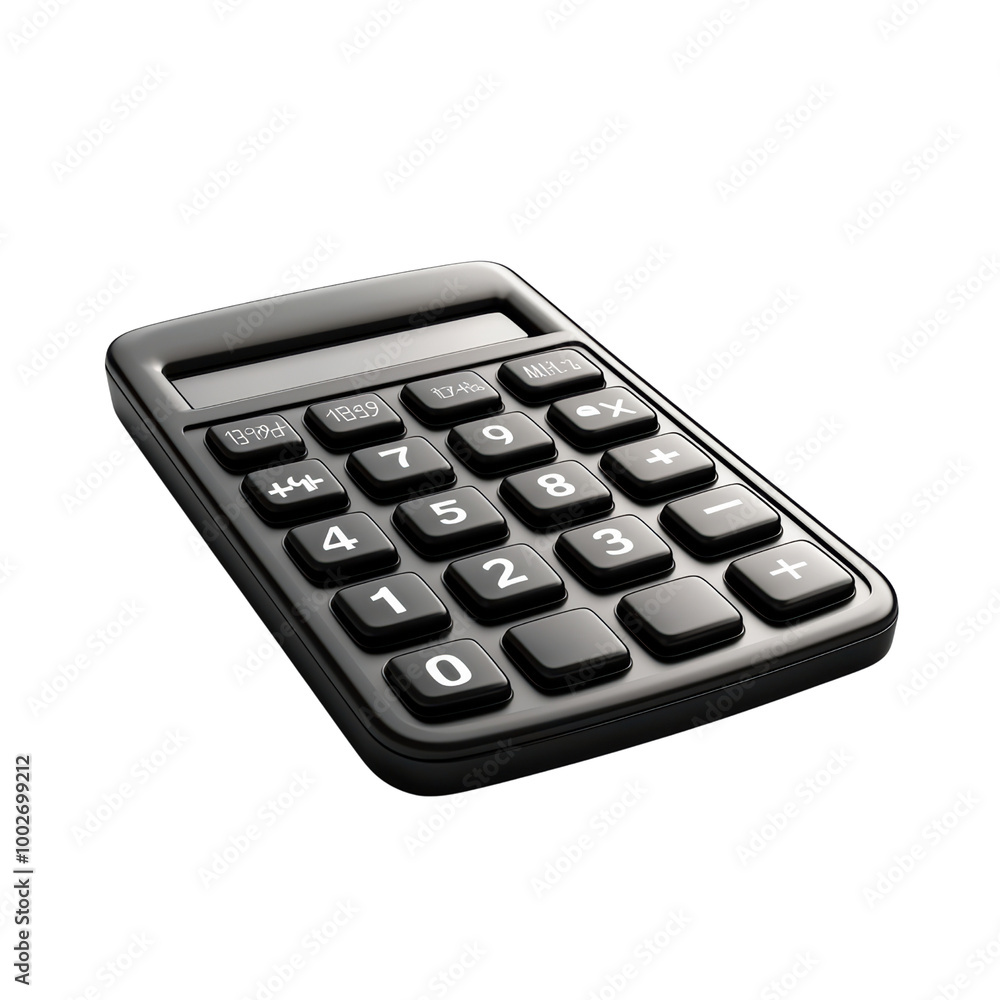 Modern black calculator with large buttons and display Modern black calculator with large buttons and display