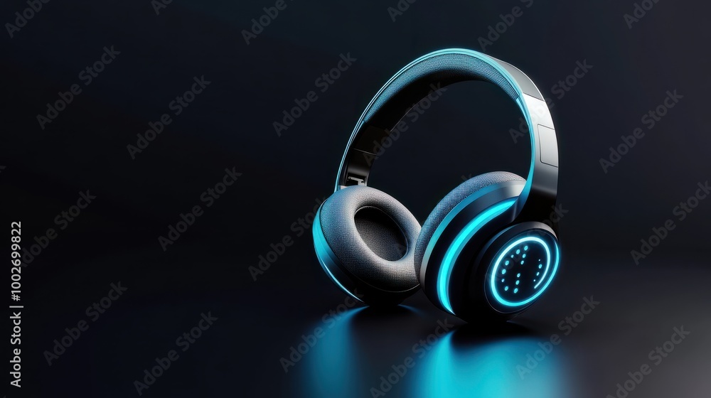 Wireless headphones glowing on a black background, symbolizing modern audio tech and sleek design Wireless headphones glowing on a black background, symbolizing modern audio tech and sleek design