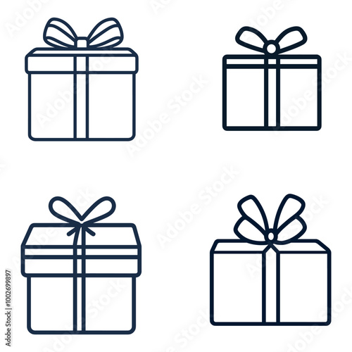 Minimalist Line Icon of a Christmas Gift Box with Ribbon