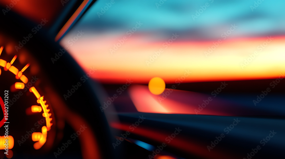 Captivating, sleek sports car at dusk, with a mesmerizing glowing dashboard in photorealistic detail Captivating, sleek sports car at dusk, with a mesmerizing glowing dashboard in photorealistic detail