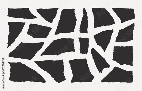 Set of Torn Paper Frames. Vector Collage Shape of Black Ripped Papers Silhouettes isolated on white background.