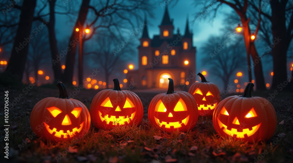 Spooky Halloween Jack-O'-Lanterns and Haunted House Decorations for a Creepy Halloween Atmosphere Spooky Halloween Jack-O'-Lanterns and Haunted House Decorations for a Creepy Halloween Atmosphere