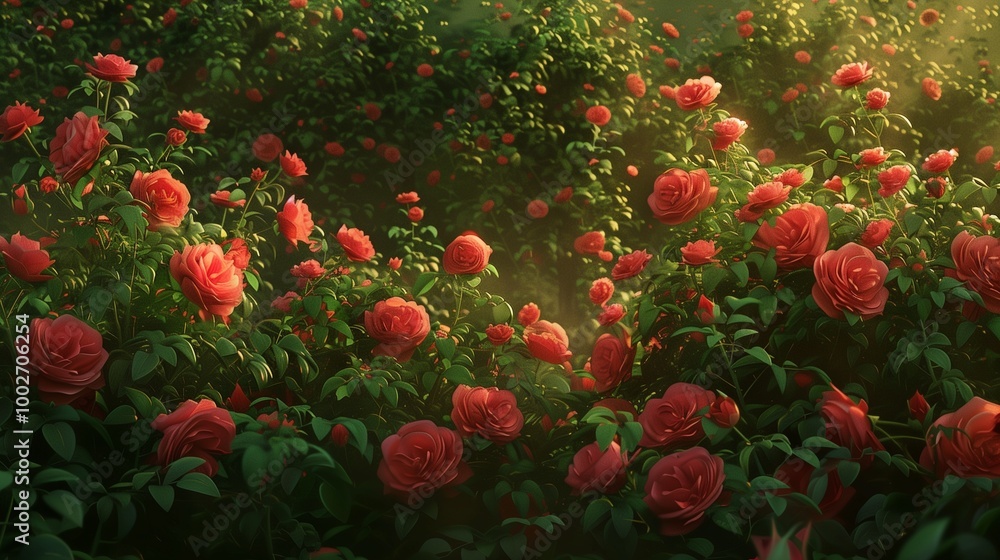 Amidst a sea of verdant greenery, a spectacle of radiant roses takes center stage, their blossoms imbuing the landscape with shades of red and pink.jpg Amidst a sea of verdant greenery, a spectacle of radiant roses takes center stage, their blossoms imbuing the landscape with shades of red and pink.jpg