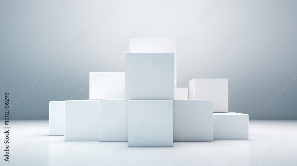 Abstract Minimalist Composition with White Cubes Abstract Minimalist Composition with White Cubes