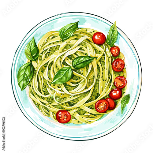 Pesto Pasta with Cherry Tomatoes and Basil