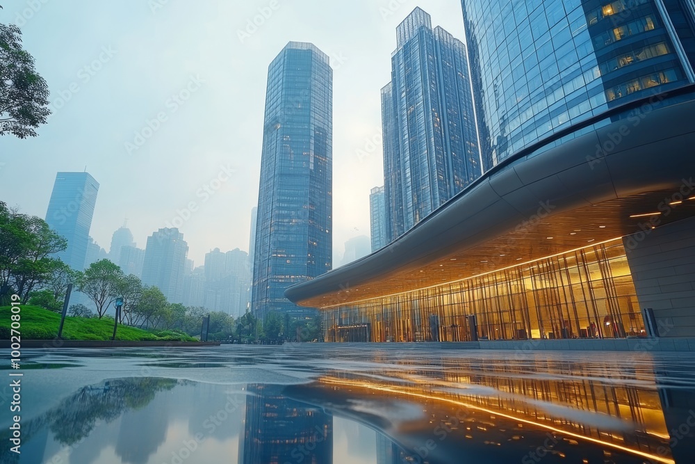 Fototapeta premium Financial Center Plaza and office building, Chongqing, China, Generative AI