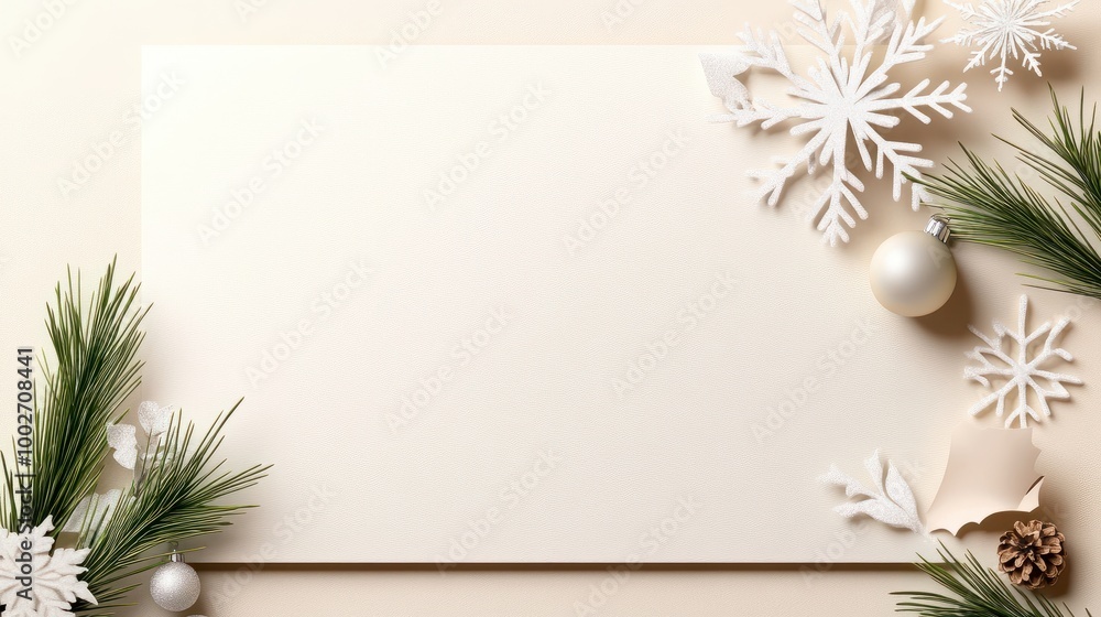 Chic Christmas card template with minimalist typography, neutral tones, and delicate snowflake patterns for a sophisticated holiday greeting. Chic Christmas card template with minimalist typography, neutral tones, and delicate snowflake patterns for a sophisticated holiday greeting.
