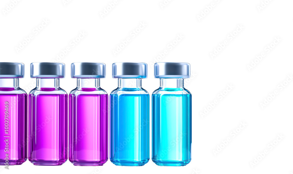 Collection of colorful glass vials containing various liquids isolate on transparent background, png, cutout Collection of colorful glass vials containing various liquids isolate on transparent background, png, cutout