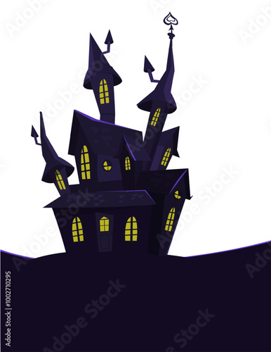 Halloween haunted house cartoon illustration. Vector horror scary mansion on the night background with moon. Party poster photo