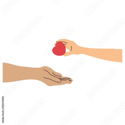 Charity Day Illustration. Two hands form a heart shape symbolizing love, unity, and affection, conveying a powerful message of care and connection.Hand with woman and heart shape. Concept of support a